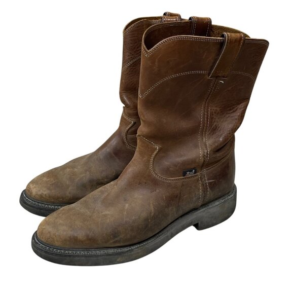 Justin 4760 Work Boot Leather Brown Size 10 (READ) Men's Round Toe - Picture 2 of 12